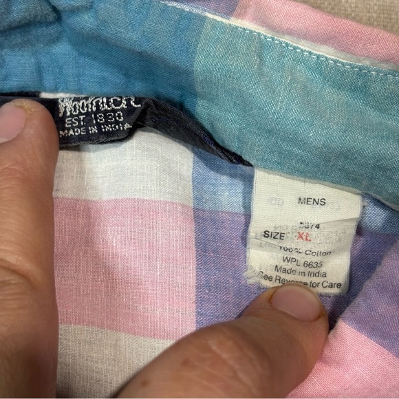 Vintage Woolrich Flannel Shirt Men’s XL Blue Pink Plaid Button Up Lightweight - Picture 4 of 6